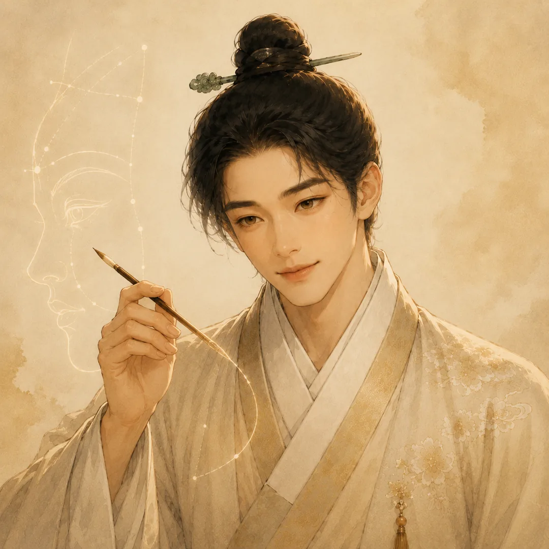 붓으로 얼굴의 결을 짚는 도령 — 천명재 관상